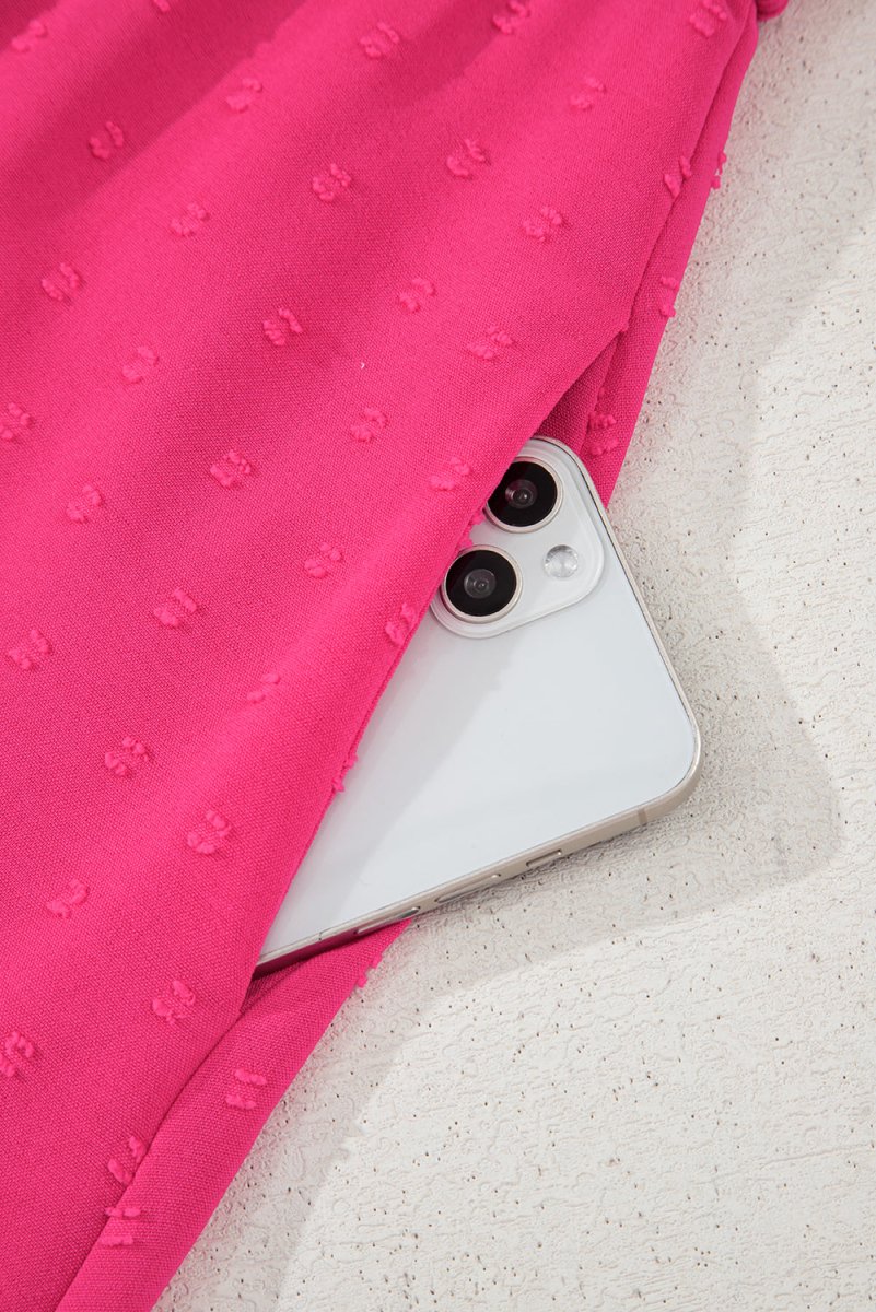 Sachet Pink Swiss Dot Smocked Frilled Neckline Plus Size Dress - Love Salve